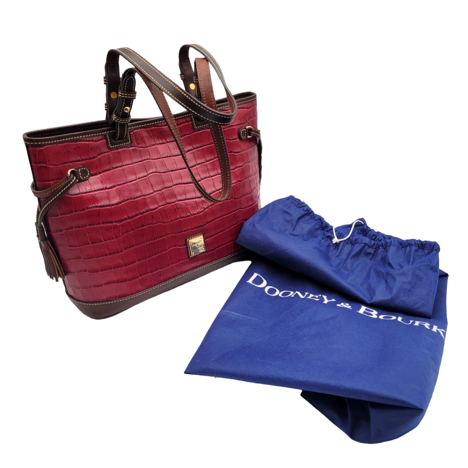 Sale Vintage Croc Embossed Leather Tassel Tote Dooney & Bourke
